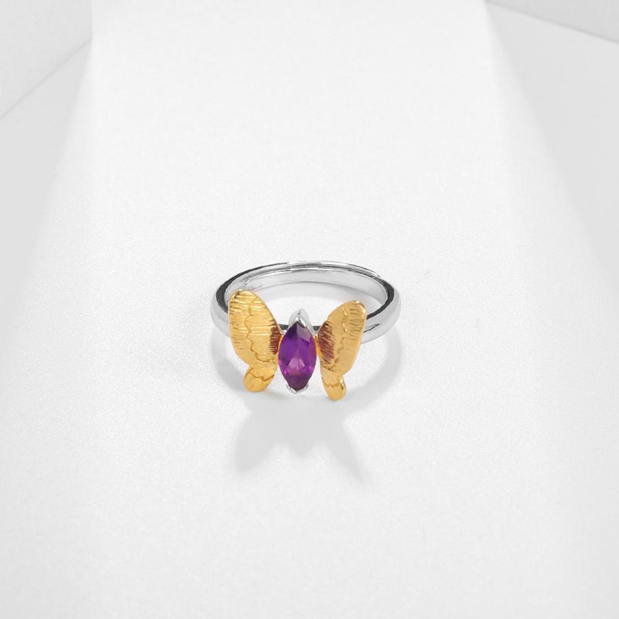 European Amethyst Gemstone Butterfly Adjustable Ring