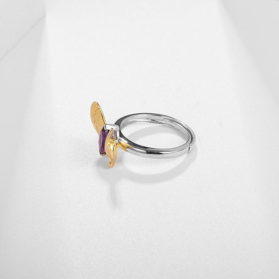 European Amethyst Gemstone Butterfly Adjustable Ring