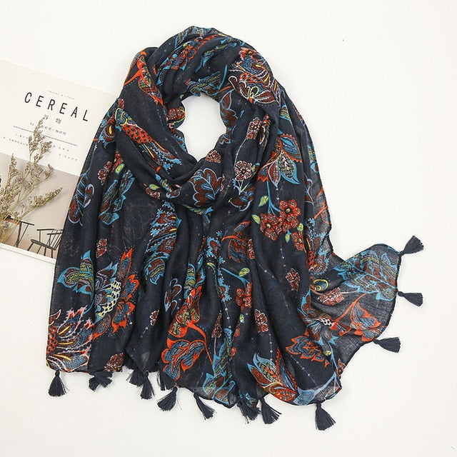 Fashion Floral Tassel Shawl Scarf